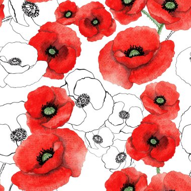 Suluboya ve gelinciklerle elle çizilmiş patent