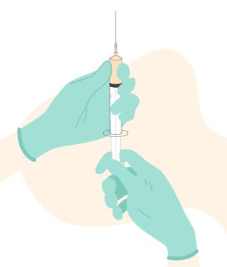 Enjeksiyon şırıngasıyla. Elimde şırınga var. Aşı ya da insülin enjeksiyonu. Hastalığı ve hastalıkları önlemek için aşı. Yeni Coronavirus tedavisini icat et. 