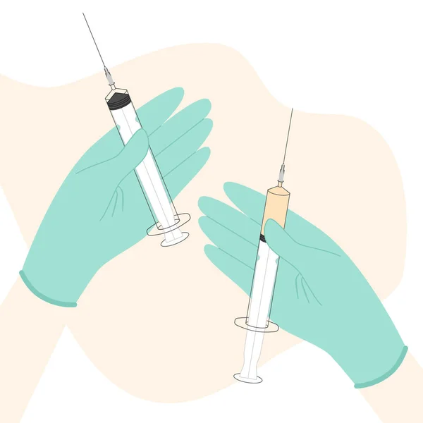 Enjeksiyon Şırıngasıyla Elimde Şırınga Var Aşı Insülin Enjeksiyonu Hastalığı Hastalıkları — Stok Vektör
