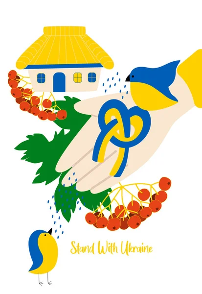 Ukraine Postcard Card Блакитний Жовтий Кольори Українського Прапора Українські Символи — стоковий вектор