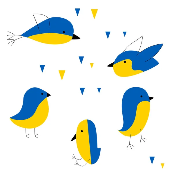 Pássaros Engraçados Giros Azul Amarelo São Cores Bandeira Ucraniana —  Vetores de Stock
