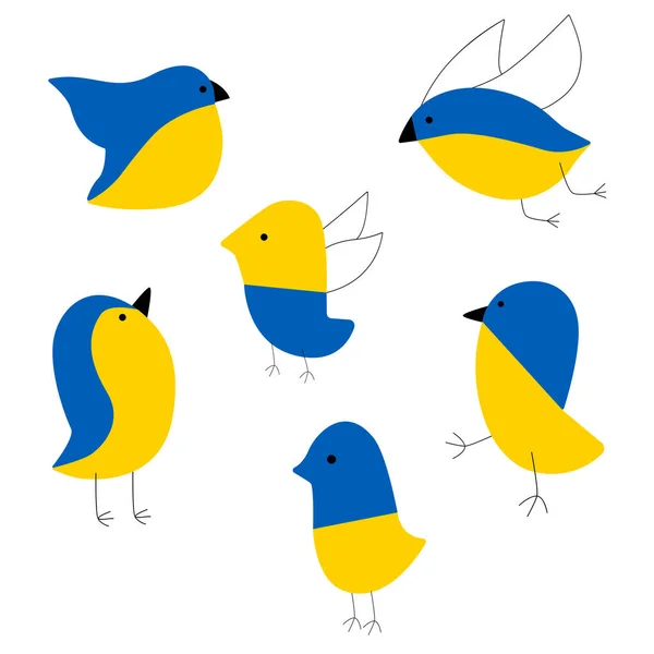Grappige Schattige Vogels Blauw Geel Zijn Kleuren Van Oekraïense Vlag — Stockvector