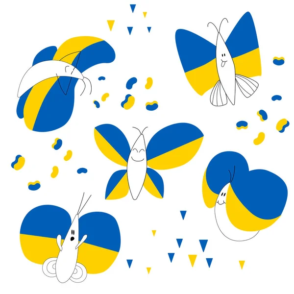 Кумедні Милі Метелики Блакитний Жовтий Кольори Українського Прапора — стоковий вектор