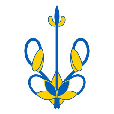 Ukrayna usulü mızrak, Ukrayna sembolleri. Ulusal Ukrayna renkleriyle. Vektör illüstrasyonu.