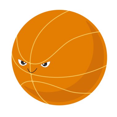 Basketbol topu. Komik suratlı şirin bir top. Şirin okul malzemeleri. Vektör, kawaii