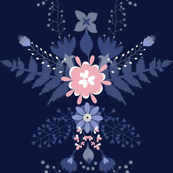 Gece çiçekleri mavi ve pembe renk. Gece arkaplanı kusursuz vektör deseni. Çiçek deseni