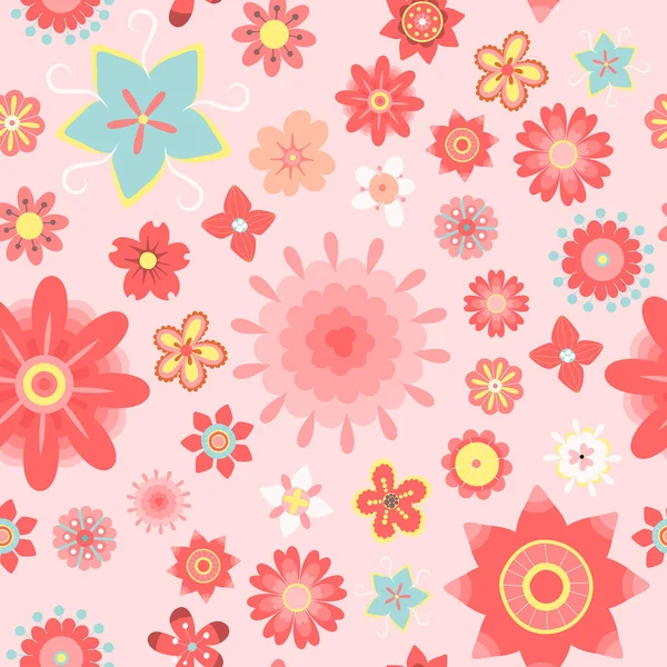 Garden flower, plants, botanical, seamless pattern vector design for fashion, fabric, kids,  wallpaper and all prints on pink background color. Cute pattern in small flower. Small spring, colorful flowers.