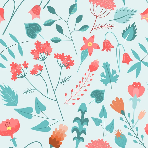 Garden flower, plants, botanical, seamless pattern vector design for fashion, fabric, kids, wallpaper and all prints on green mint background color. Cute pattern in small flower. Small spring, colorful flowers.