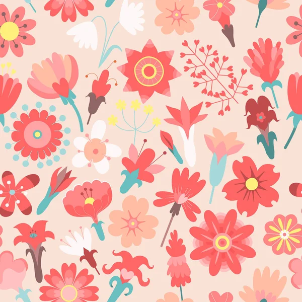 Garden flower, plants, botanical, seamless pattern vector design for fashion, fabric, kids,  wallpaper and all prints on pink background color. Cute pattern in small flower. Small spring, colorful flowers.