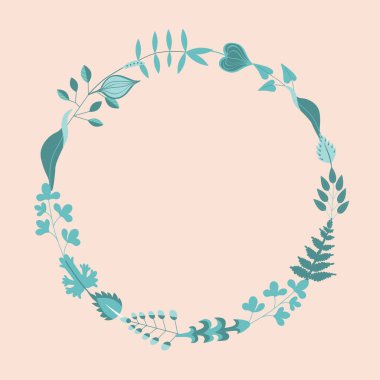 Vektör çiçek çerçevesi. Davetiyeler, tebrik kartları, posterler, bloglar için çiçek çemberi çerçeve tasarımı. Hassas dallar ve yapraklar.