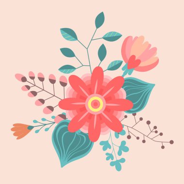 Çiçek buketleri. Çiçek buketleri. Davetiyeler, tebrik kartları, posterler, bloglar için tasarım ögesi. Narin çiçekler ve yapraklar.