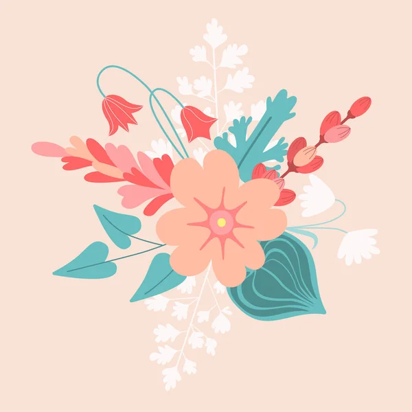 花の花束 花の花束 招待状 グリーティングカード ポスター ブログのデザイン要素 繊細な花や葉 — ストックベクタ