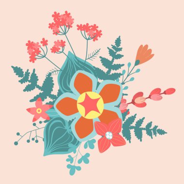 Çiçek buketleri. Çiçek buketleri. Davetiyeler, tebrik kartları, posterler, bloglar için tasarım ögesi. Narin çiçekler ve yapraklar.