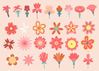 Yapraklı çiçek koleksiyonu, çiçek buketleri. Vektör çiçekler. Botanik elementli bahar sanat baskısı. Mutlu Paskalyalar. Posterler, instagram yazıları ve çıkartmalar için mükemmel..