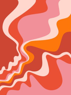 70 'lerin modası geçmiş hippi. Dalgalar, girdaplar, girdaplar. Eski moda psikedelik tarzında çarpık ve çarpık vektör dokusu