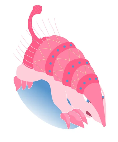 stock vector Pink Fairy Armadillo. Chlamyphorus truncatus. Flat vector Isolated. Unique Animals. This illustration is perfect for postcards, invitation cards and stickers