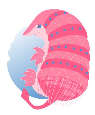 Pembe Peri Armadillo. Chlamyphorus truncatus. Düz vektör izole edildi. Eşsiz Hayvanlar. Bu illüstrasyon kartpostallar, davetiyeler ve çıkartmalar için mükemmeldir.