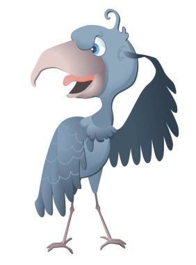 Ayakkabı gagası vektör çizimi. Vektör karikatür şirin, eşsiz bir hayvan. Kuş beyaz arkaplanda izole edildi.