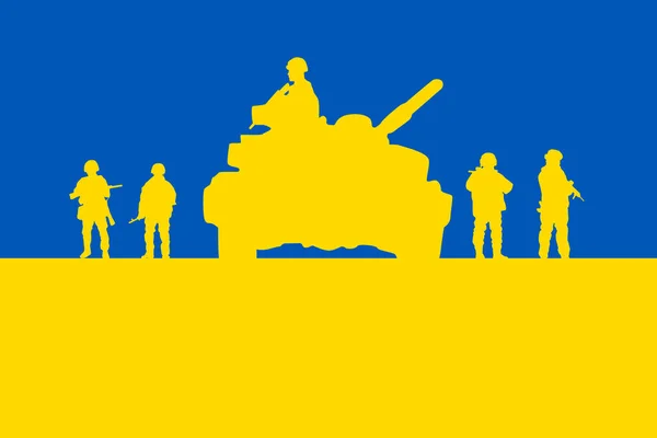 Imagen Bandera Ucrania Azul Amarillo Junto Con Las Siluetas Del — Archivo Imágenes Vectoriales