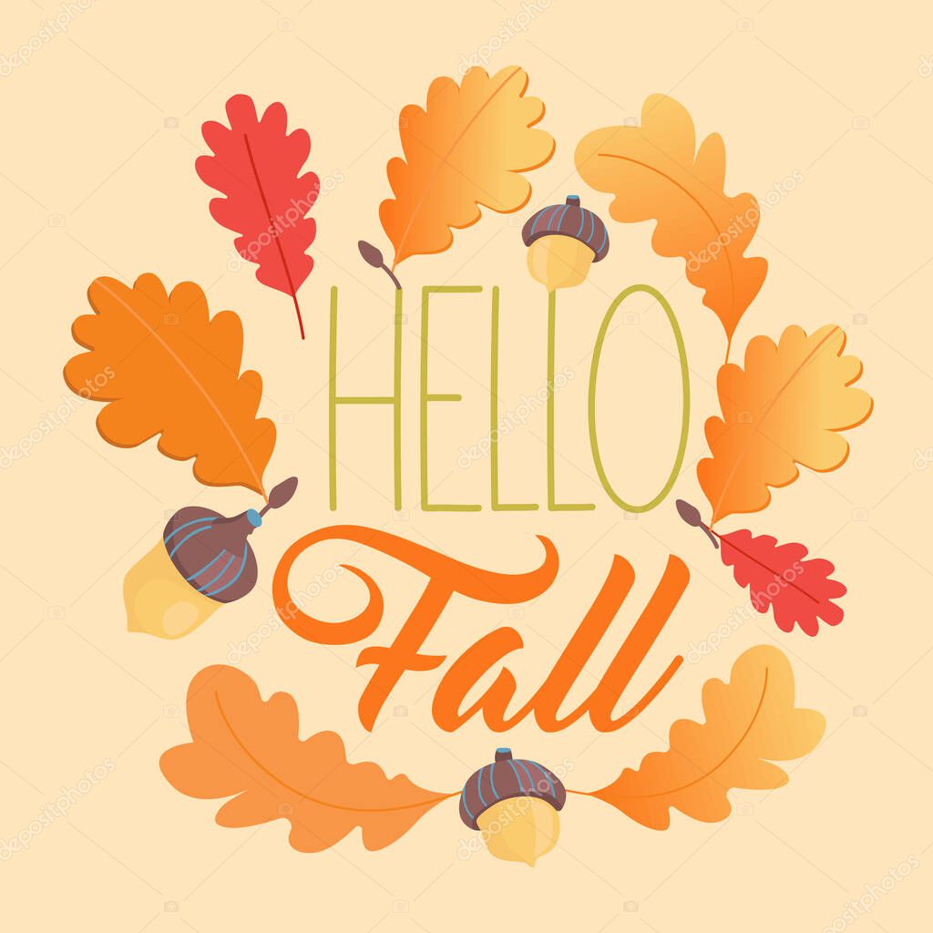 Hello Fall - Greeting. Postcard.