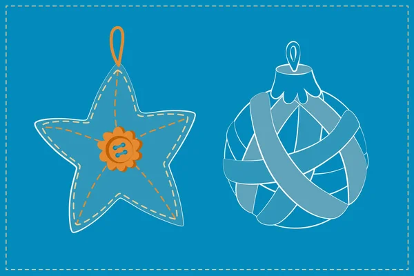 Decoração Árvore Natal Bola Estrela Decoração Costurada Mão Partir Jeans Vetores De Bancos De Imagens Sem Royalties