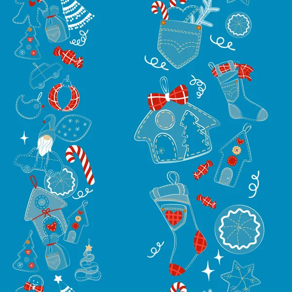 Natal Padrão Doodle Sem Costura Decoração Costurada Mão Partir Jeans Ilustração De Bancos De Imagens