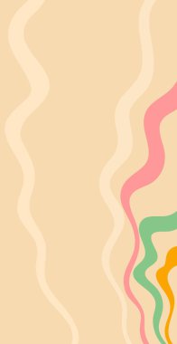 Instagram Hikayeleri 'ne uyması için dikey olarak tasarlanmış 70' lerin modasına uygun ve modaya uygun dalgalı çizgileri olan modaya uygun soyut bir arka plan. Parlak, renkli kıvrımlar eğlenceli ve göz alıcı bir kompozisyon yaratır, sosyal medya şablonları için mükemmel, dijital kontes