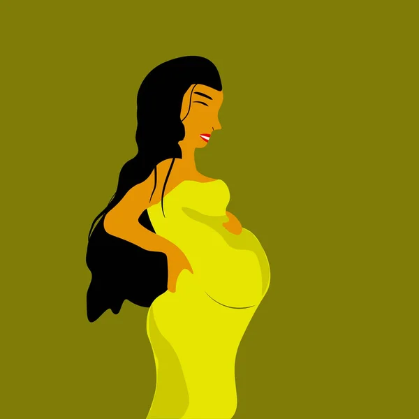 Ilustração Vetorial Isolado Mulher Grávida Vestido Amarelo —  Vetores de Stock