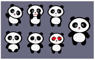 cute panda face, illustration, vector on white background