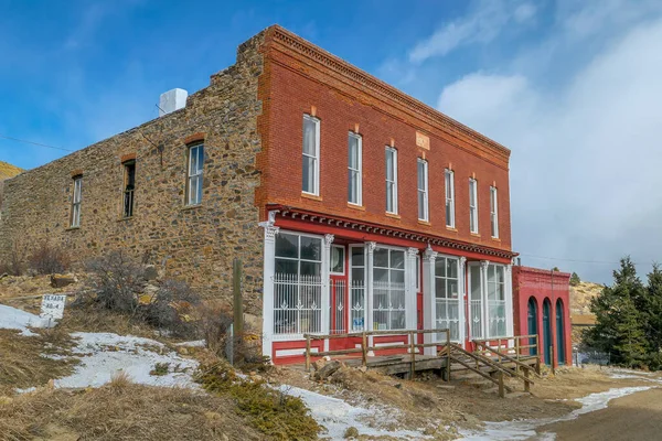 Pair Brick Buildings All Remains Commercial Part Nevadaville Colorado High — Stock Photo, Image
