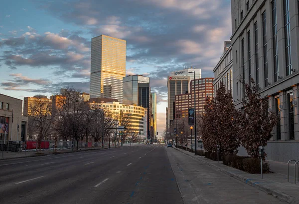 Strade Tranquille Del Centro Denver Colorado Mentre Sorge Sole Una — Foto Stock