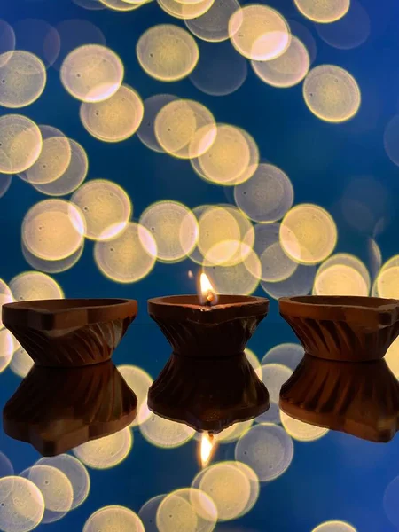 Lámpara Arcilla Iluminada Con Aceite Sésamo Para Karthigai Que Purifica — Foto de Stock