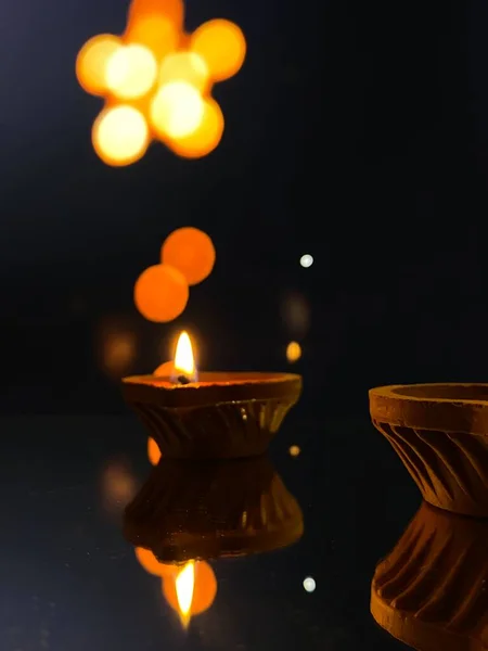 Lâmpada Barro Iluminado Com Óleo Gergelim Para Karthigai Que Purifica — Fotografia de Stock