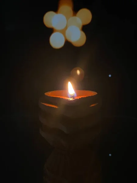 Lampe Argile Allumée Avec Huile Sésame Pour Karthigai Qui Purifie — Photo