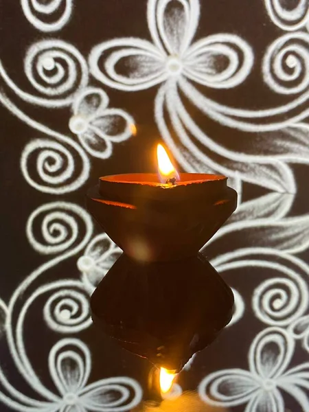 Lâmpada Barro Iluminado Com Óleo Gergelim Para Karthigai Que Purifica — Fotografia de Stock