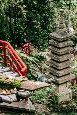 Parkta kırmızı beyaz bir fenerin güzel bir görüntüsü.