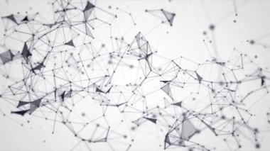 Soyut Plexus siyah-beyaz ovalama noktaları ve çizgilerinin 3 boyutlu canlandırması geometrik şekilleri canlandırır. Bağlantı web konsepti. Hareketli Üçgenlerle Dijital, İletişim Teknolojisi Ağı Arkaplanı, Çizgi