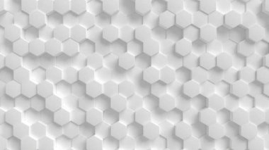 Soyut Hexagon Geometrik Yüzey Döngüsü ışığı parlak temiz minimum altıgen ızgara deseni, saf duvar mimarisi beyazında rastgele sallanan hareket arkaplan kanvası. Kusursuz döngü