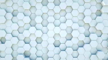 Soyut Hexagon Geometrik Yüzey Döngüsü ışığı parlak temiz minimum altıgen ızgara deseni, saf duvar mimarisi beyazında rastgele sallanan hareket arkaplan kanvası. Kusursuz döngü