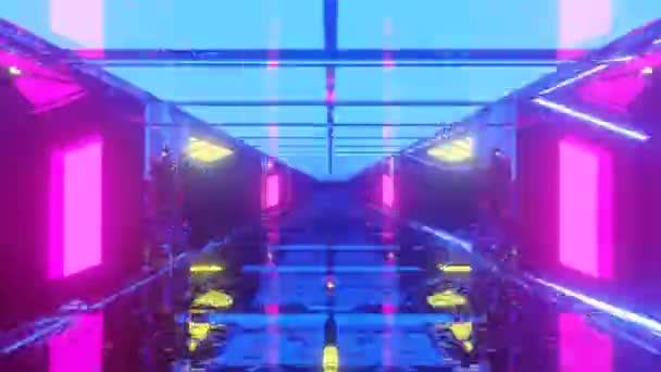 Grafica Mișcare Călătorește Interiorul Navei Spațiale Futuriste Lumini Flash Coridor — Videoclip de stoc