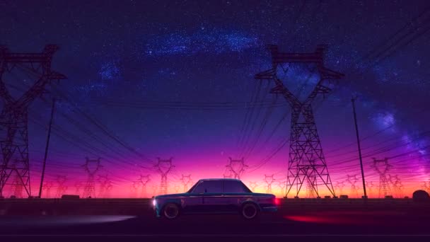 Cyberpunk Auto Retrò Drive Città Neon Loop Video Animazione — Video Stock