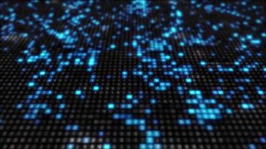 Geleceğsel bilgi teknolojisi bilgisayarında siyah-mavi ana bilgisayarda çalışan onaltılık büyük veri dijital kodu