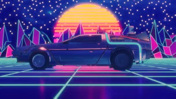 复古的未来80年代风格的科幻汽车背景 无缝循环3D视频动画 — 图库视频影像