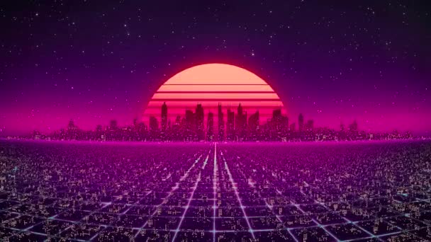 Retro Futuristický Styl Let Neonovým Zázemím Města Bezproblémová Smyčka Cyberpunkové — Stock video
