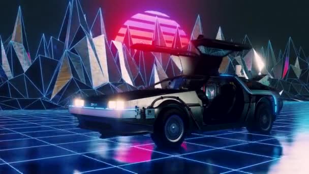 Retro Futurystyczny Styl Lat Tych Sci Tło Samochodu Bezproblemowa Animacja — Wideo stockowe