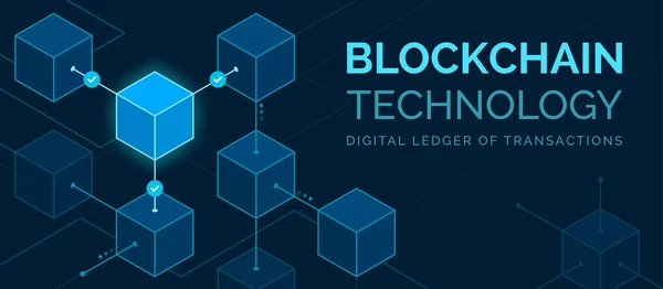 Tecnologia Blockchain Digital Ledger Nft Banner Com Espaço Cópia — Vetor de Stock
