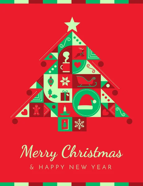 Барвиста Різдвяна Листівка Абстрактною Ялинкою Абстрактними Іконками — стоковий вектор