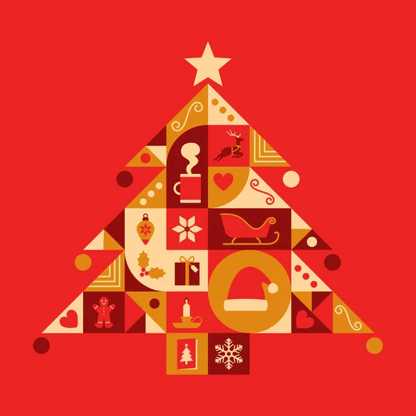 概要幾何学的アイコンと空白のコピースペースを持つクリスマスツリー — ストックベクタ