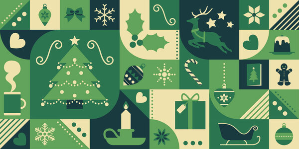 Christmas background with festive abstract icons, seamless pattern