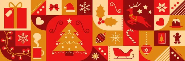 Weihnachten Hintergrund Mit Festlichen Abstrakten Ikonen Nahtlose Muster — Stockvektor